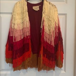 Anthropologie ombré fringe jacket